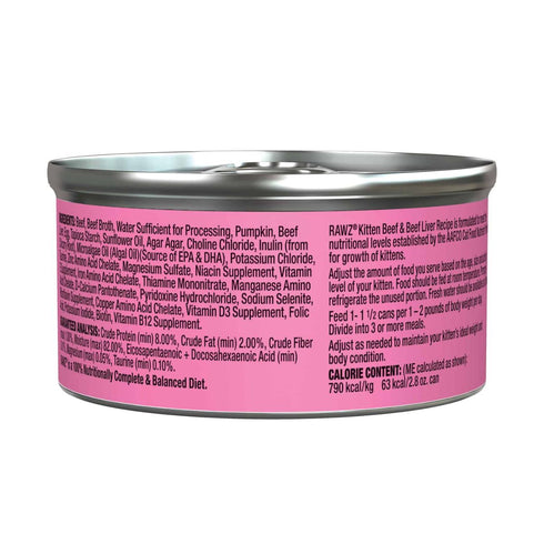 Rawz Kitten Beef & Beef Liver Cat Food 2.8oz Poudre Pet & Feed Supply
